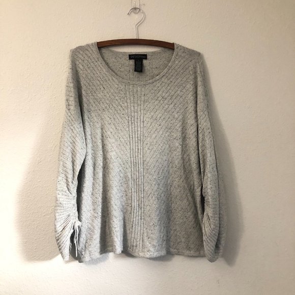Design 365 Viscose Silk Cashmere Blend Gray Cinched Sleeve Sweater Size Large - Picture 1 of 4